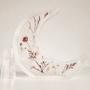 Moon Shelf Epoxy, Crystals and flowers