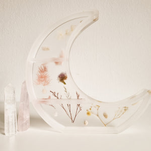 Moon Shelf Epoxy, Crystals and flowers