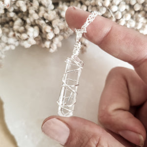 Clear Quartz Necklace; White Gold 45cm - 50cm