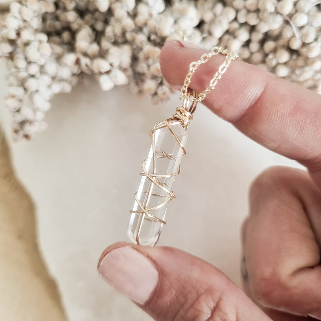 Clear Quartz Necklace; Gold 45cm - 50cm