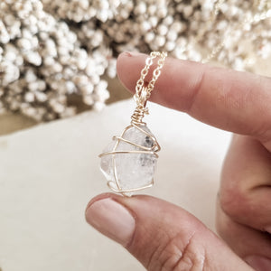 Herkimer Diamond Necklace, Gold; 45-50cm