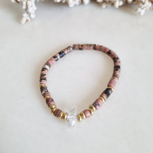 Load image into Gallery viewer, Rhodonite bracelet, herkimer diamond, gold; rose gold; silver
