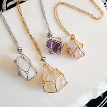 Load image into Gallery viewer, Necklace Cage for your crystals ; Silver or Gold
