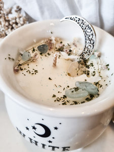White Witch Candle Cup with Crystals and Dried Flowers - Lavender Ylang Ylang