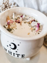 Load image into Gallery viewer, White Witch Candle Cup with Crystals and Dried Flowers - Lavender Ylang Ylang
