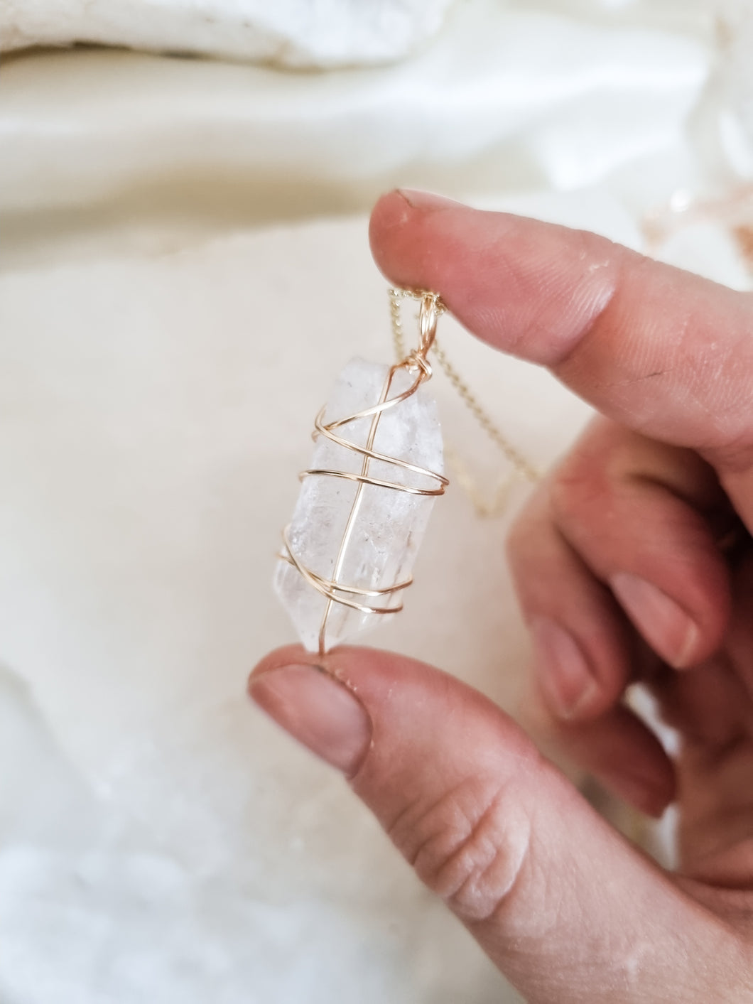 Clear Quartz Necklace; Gold  50cm - 55cm