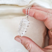 Load image into Gallery viewer, Clear Quartz Necklace; white Gold  55cm - 60cm
