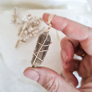 smoky quartz Necklace; Gold  45cm - 50cm