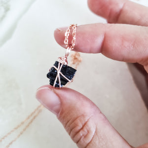 Black Tourmaline Necklace rose Gold, 45cm - 50cm