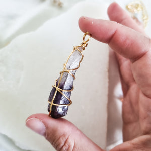 large Amethyst Necklace Gold, 65cm - 70cm