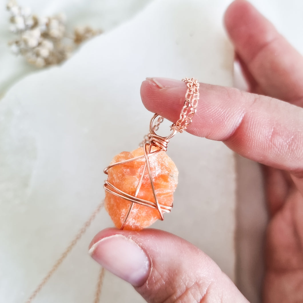 Orange Calcite Necklace Rose Gold, 45cm - 50cm