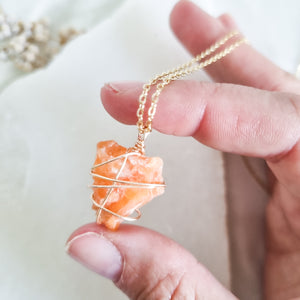 Orange Calcite Necklace Gold, 45cm - 50cm