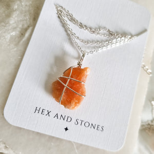 Orange Calcite Necklace white Gold, 45cm - 50cm