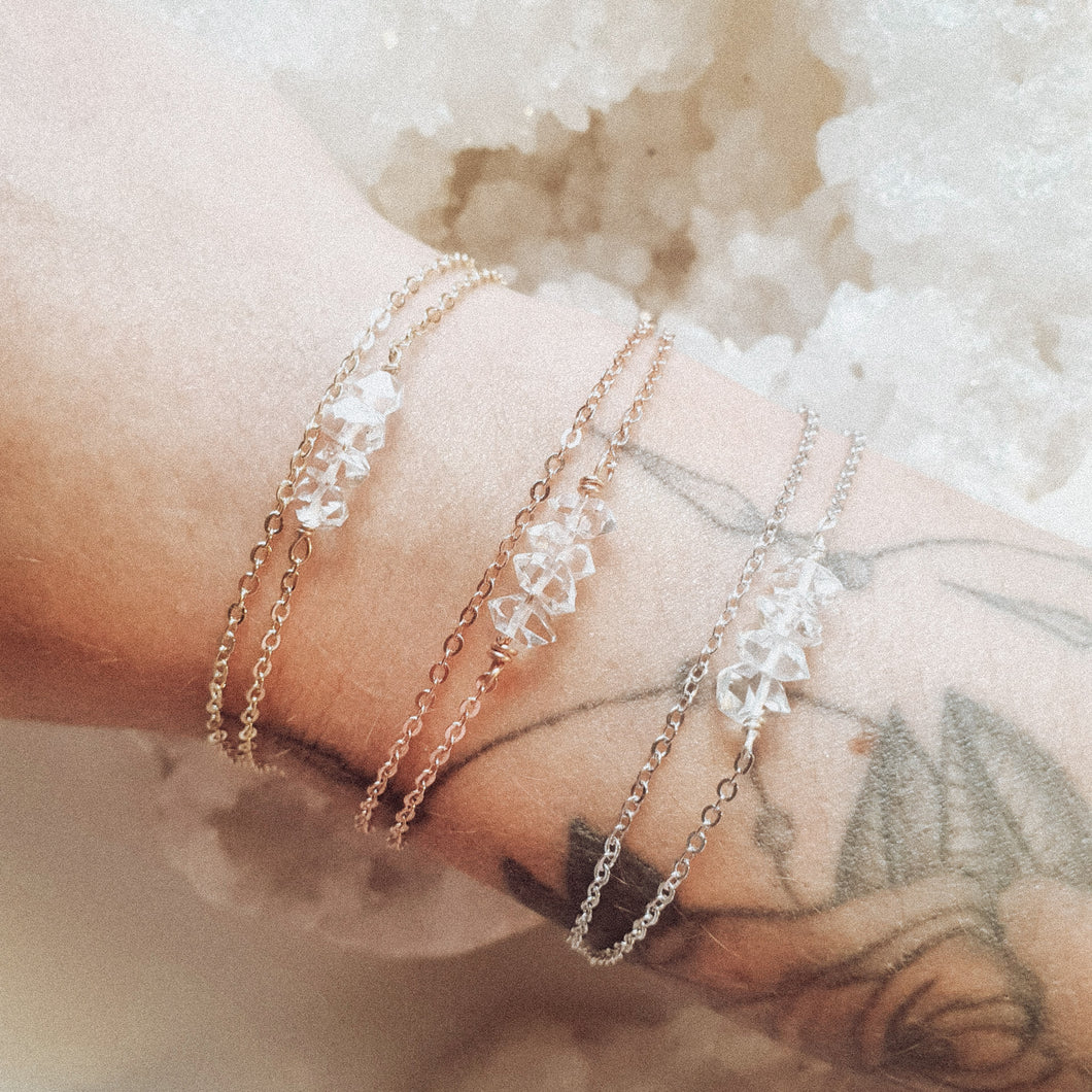 Herkimer Diamond double Bracelets - Hex + Stones