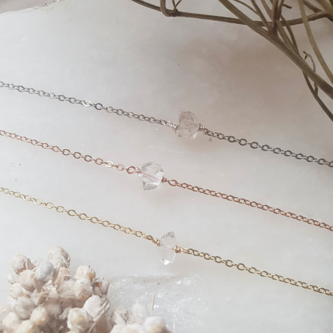 Herkimer Choker Necklace; 35cm - 40cm - Hex + Stones