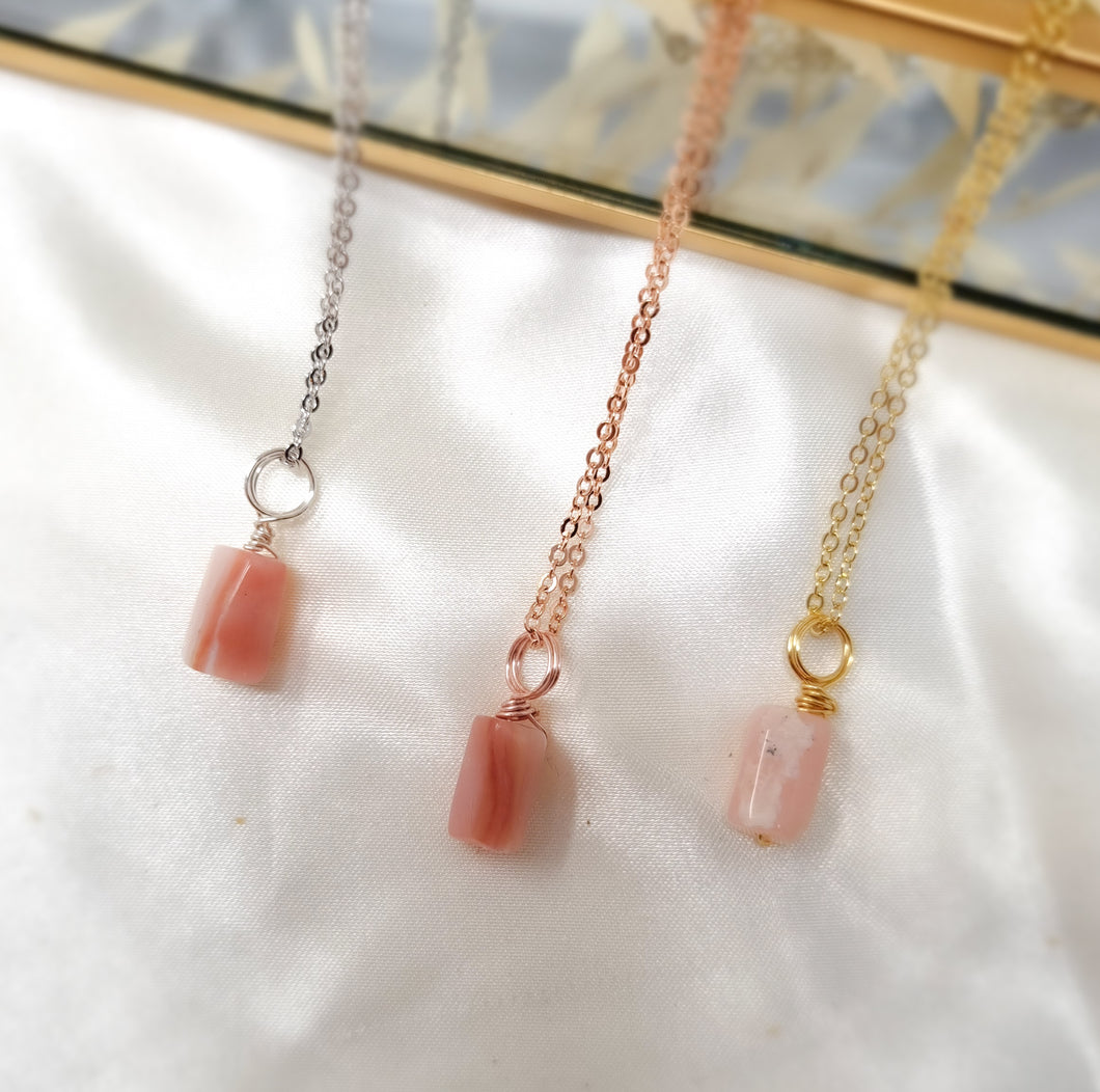 Pink Opal Necklace 40cm - 45cm - Hex + Stones