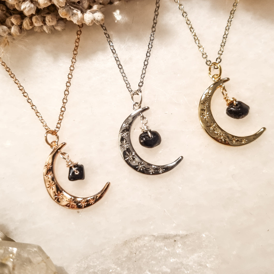 Luna Necklace with Black Tourmaline - Hex + Stones