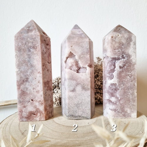 Pink Amethyst Large and Medium Towers - Hex + Stones
