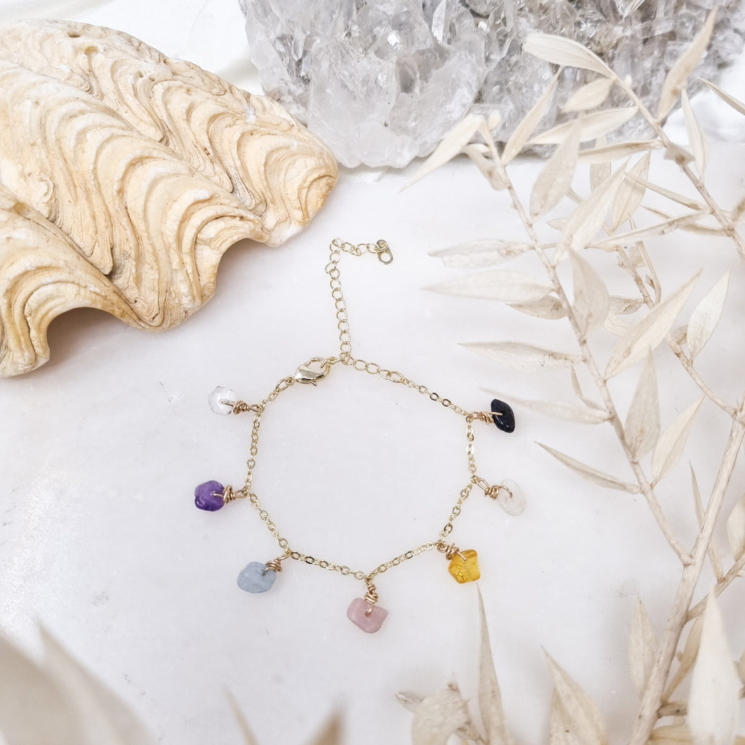Chakra Charm Anklet - gold wire - Hex + Stones