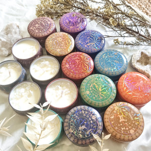 12 Zodiac Crystal Candles - Hex + Stones