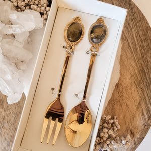 Crystal Spoon and Fork small - Hex + Stones