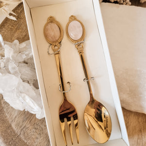Crystal Spoon and Fork small - Hex + Stones