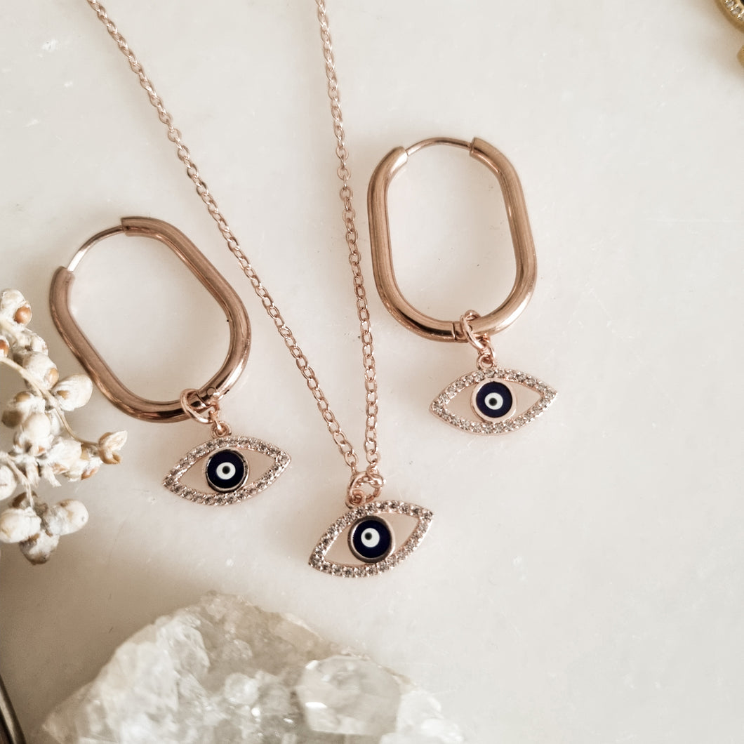 Evil Eye Earrings and Necklace Set