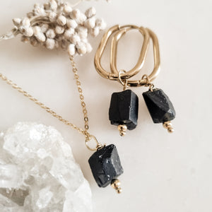 Black Tourmaline Earrings and Necklace Set for Protection