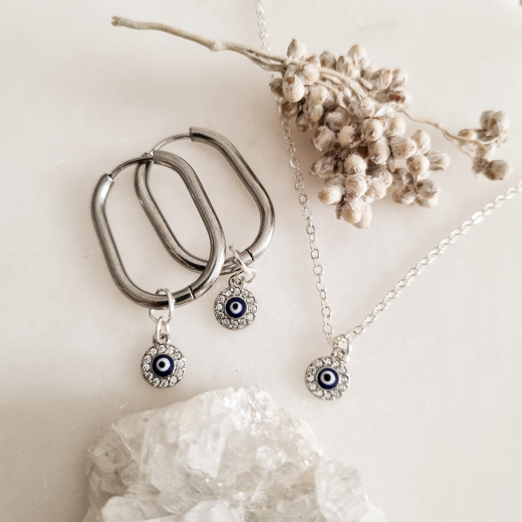 Evil Eye Protection Earrings and Necklace Set
