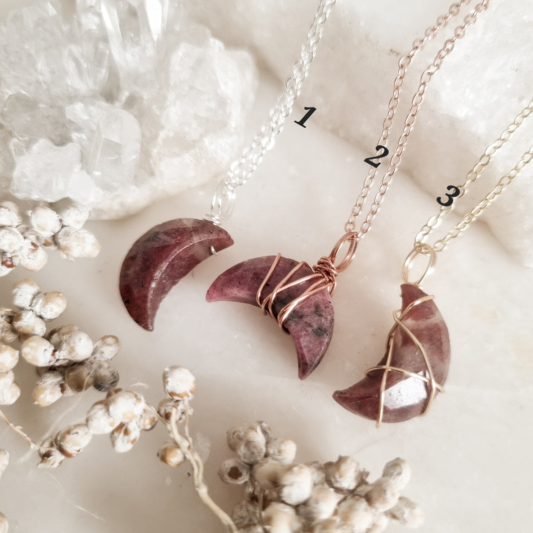 Rhodonite Moon Pendant only (no chain)