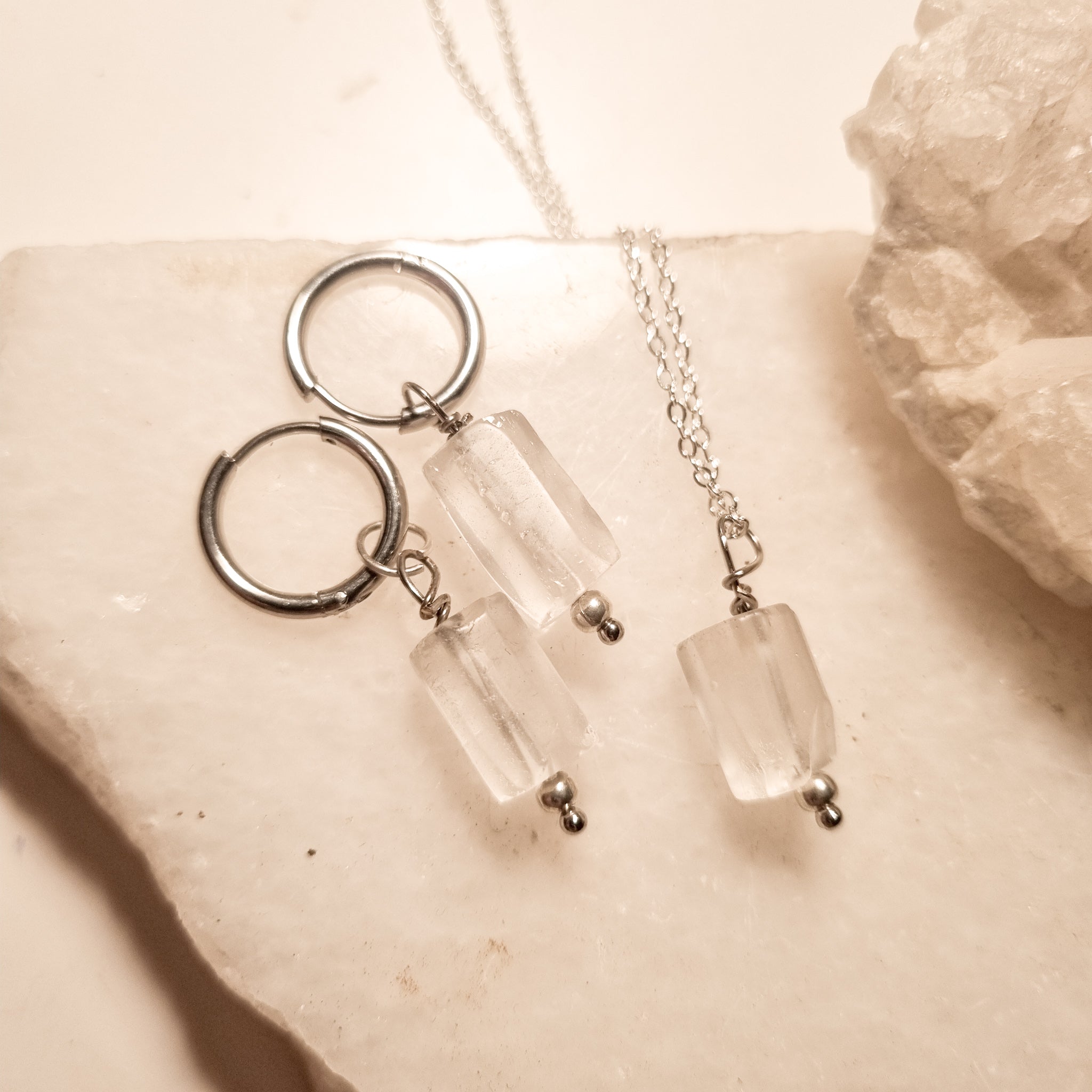 Necklace and Earring Clear Quartz Set