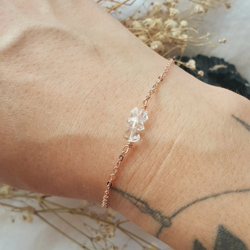 Herkimer Bracelet - Rose Gold filled - Hex + Stones