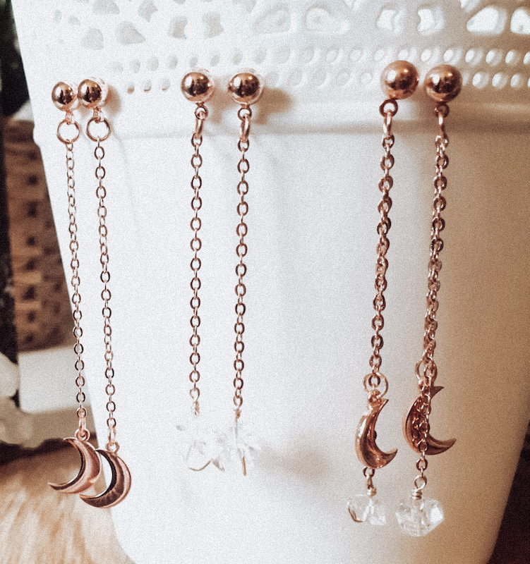 Herkimer Threader Earrings; Rose gold - Hex + Stones