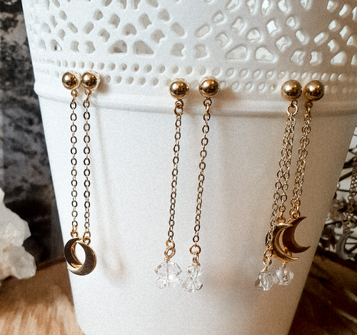 Herkimer Threader Earrings; Gold - Hex + Stones